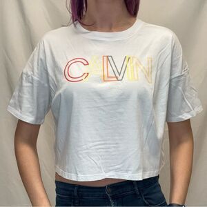Calvin Klein Performance Cropped Athletic Tee NWT Logo White Women’s M
